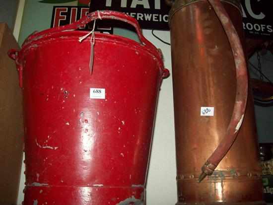 Appraisal: A FIREMAN'S BUCKET AND A BRASS FIRE HOSE