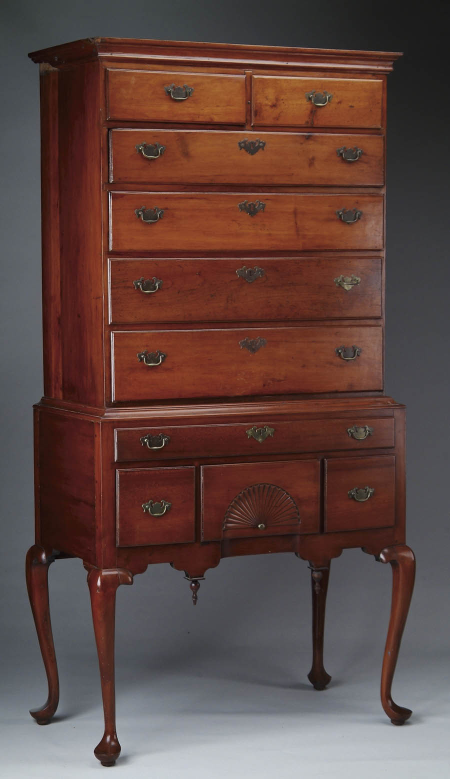 Appraisal: TWO PART QUEEN ANNE CHERRY HIGHBOY Married New England highboy