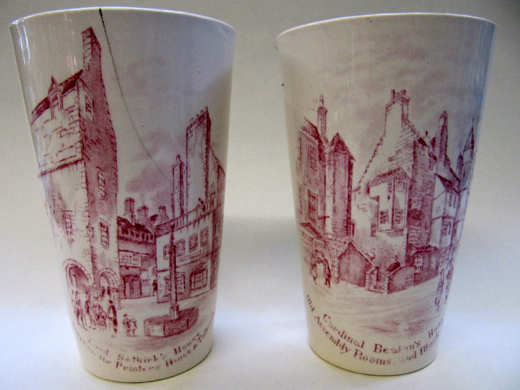 Appraisal: Pair of Moore Co transfer printed Edinburgh Exhibition Souvenir beakers