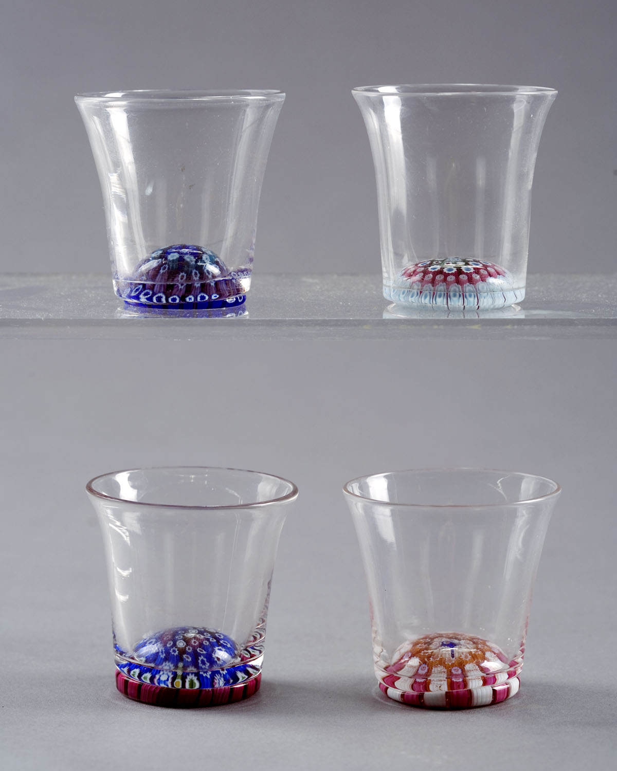 Appraisal: FOUR WHITEFRIARS GLASSES WITH MILLEFIORI BASES NINETEENTH CENTURY Each glass