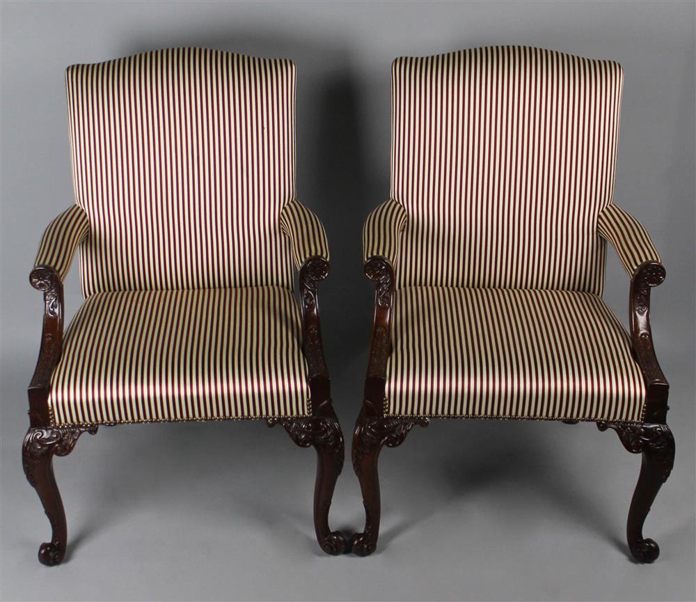 Appraisal: PAIR OF BAKER GAINSBOROUGH STYLE RED AND IVORY STRIPED SILK