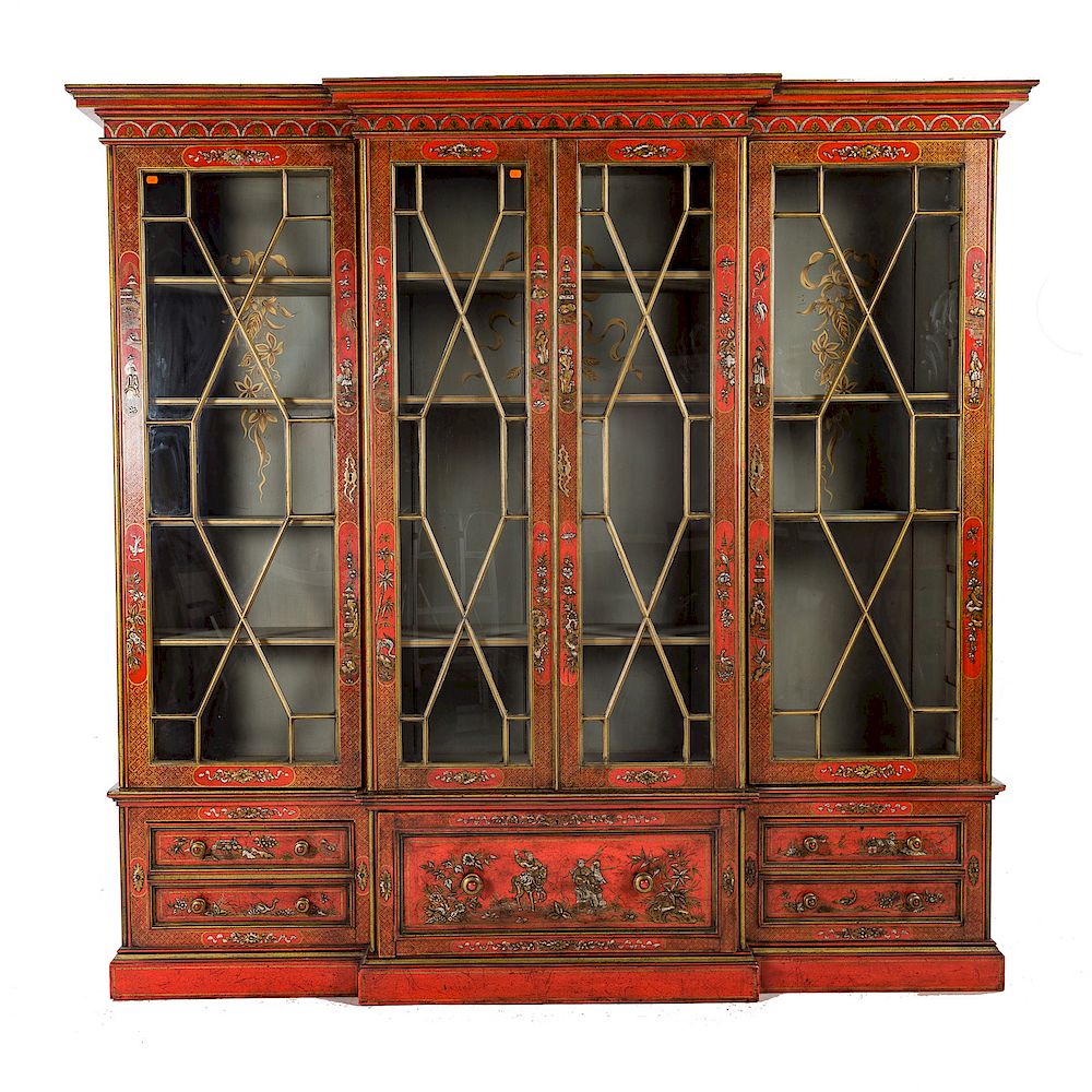 Appraisal: George III style Chinoiserie parcel gilt bookcase signed Doveston Bird