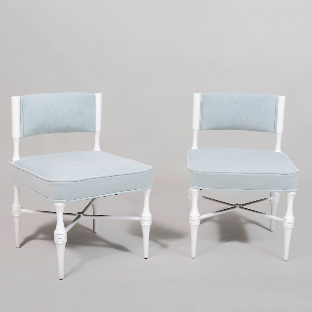 Appraisal: Pair of Petite Tommi Parzinger Style Painted Wood Slipper Chairs