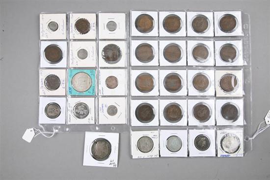 Appraisal: THIRTY-THREE EUROPEAN COINS Sixteen British pennies three two two two