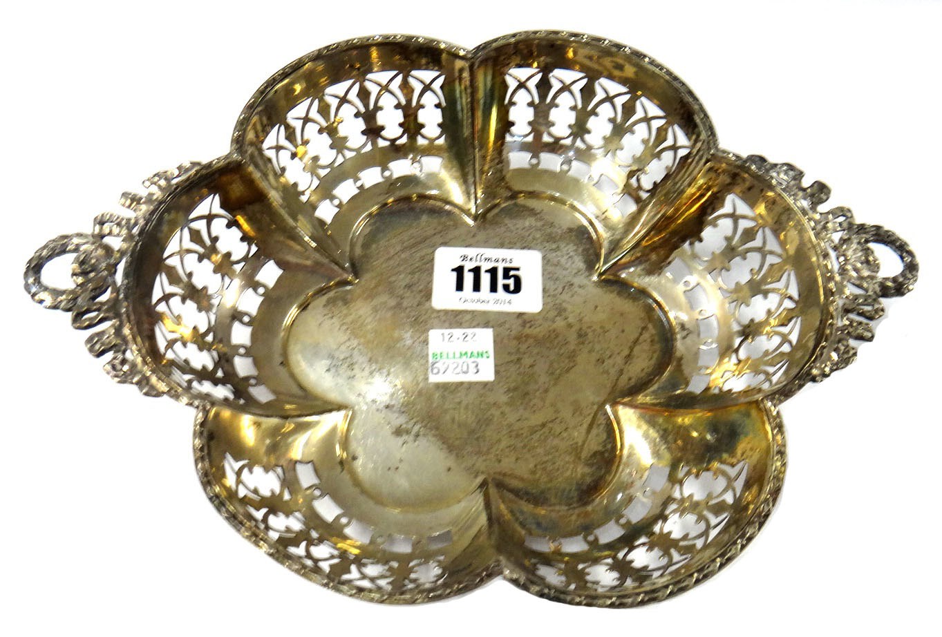 Appraisal: A silver shaped hexagonal bonbon dish with pierced decoration to