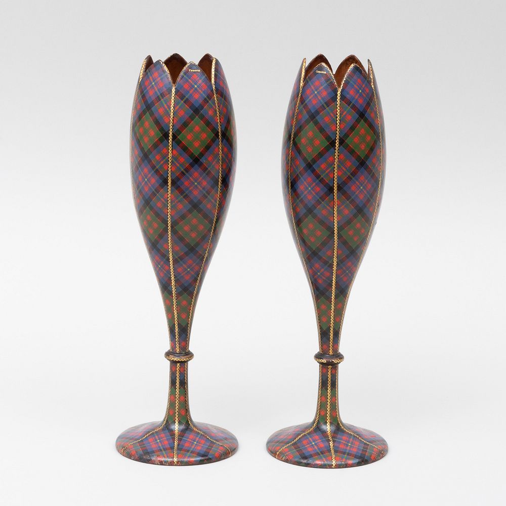 Appraisal: Pair Scottish Cameron Tartan Ware Spill Vases Applied label in