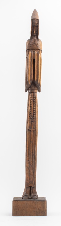 Appraisal: PARAGUAYAN MODERN HOODED MONK WOOD SCULPTURE Modern carved wood statue