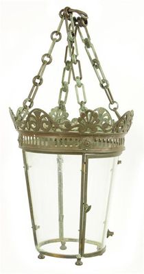 Appraisal: A Regency style bronze and copper hall lantern of cylindrical