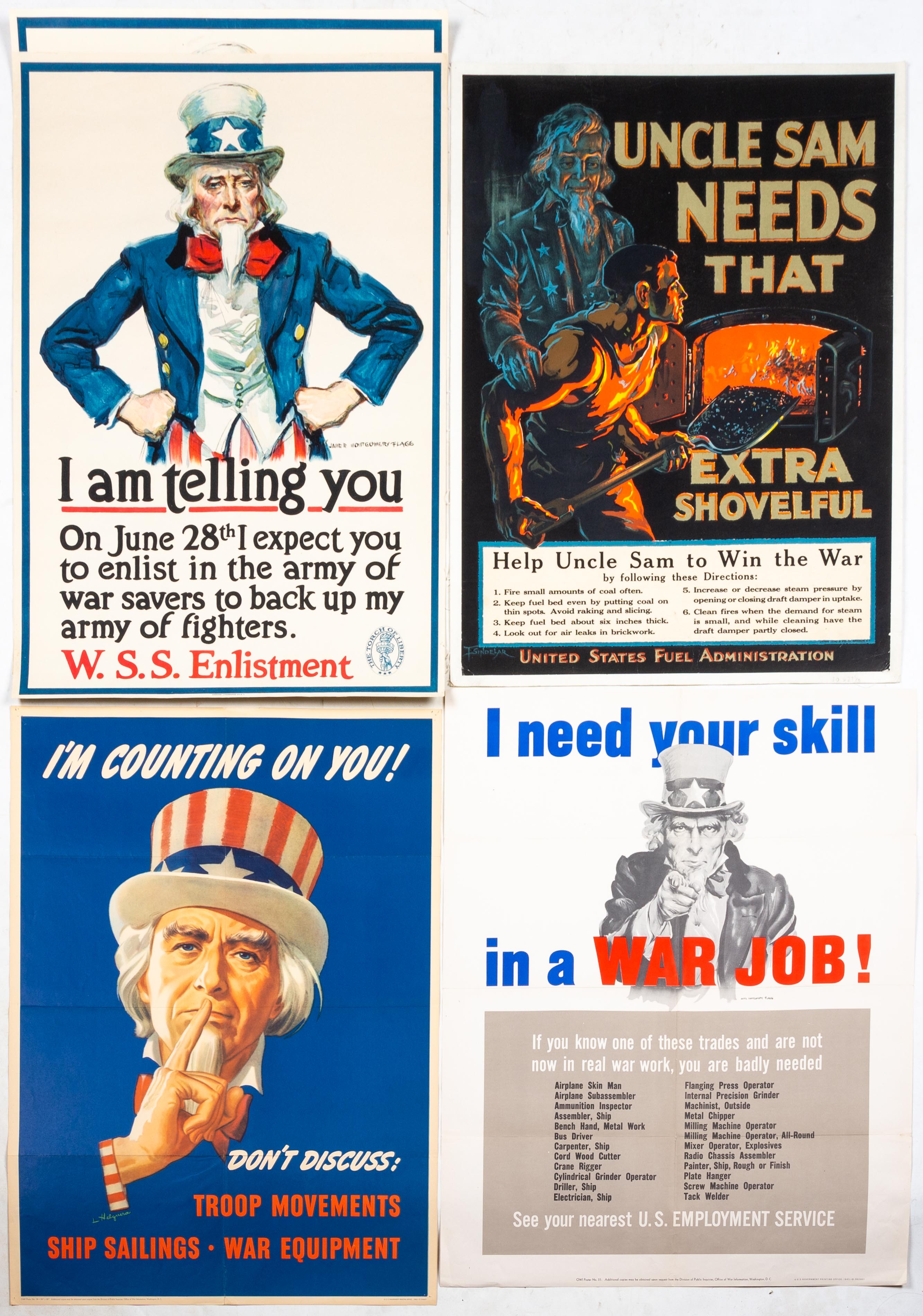 Appraisal: WWII UNCLE SAM THEMED POSTERS WWII Uncle Sam Themed Posters