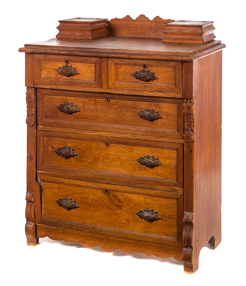 Appraisal: Walnut Victorian Tall Chest Fruit Pulls Good original condition Please