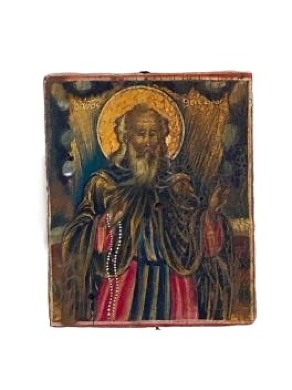 Appraisal: RUSSIAN ORTHODOX ICON FIGURE OF SAINT JOHN ON GILT PAINTED