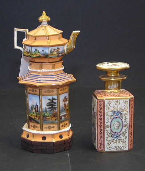 Appraisal: A French porcelain veilleuse and dresser bottle second quarter th