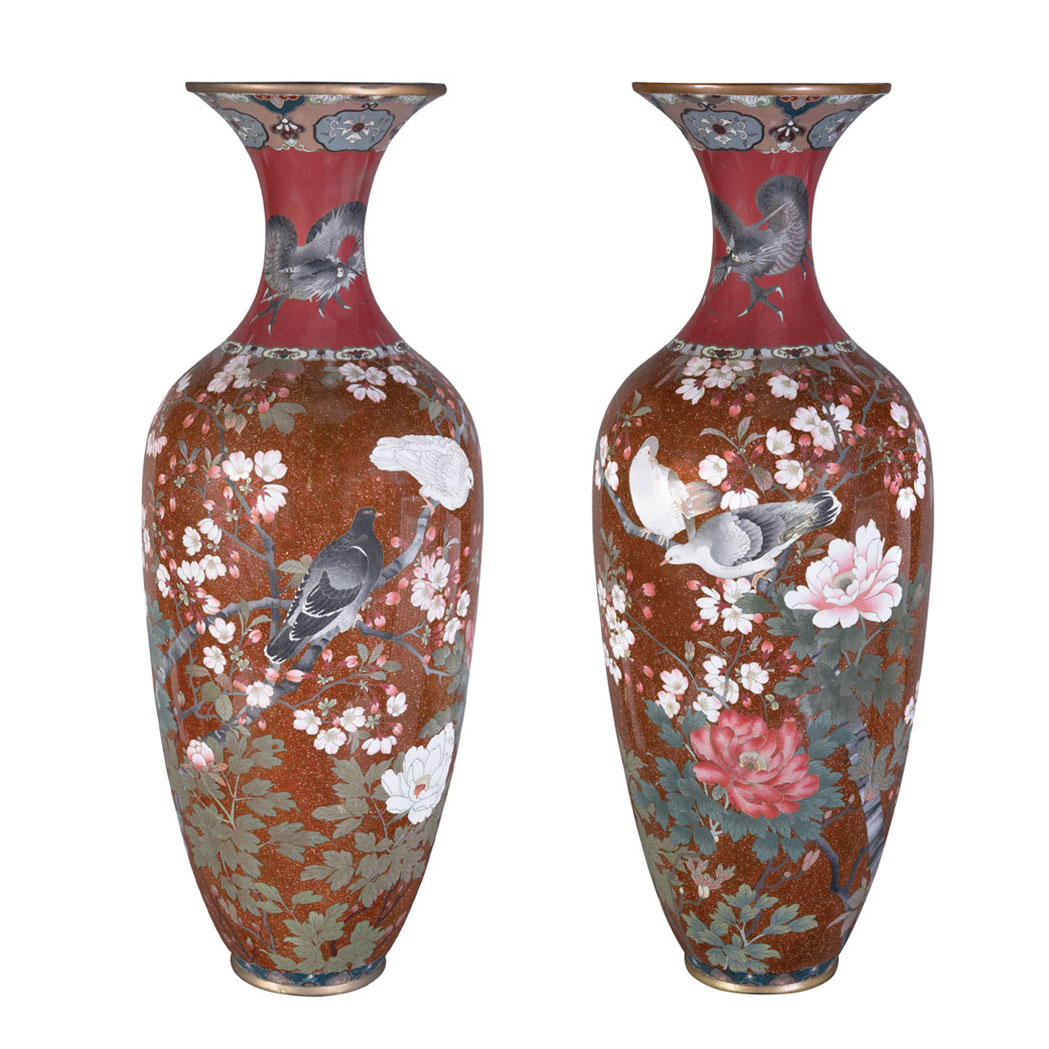 Appraisal: Pair of Japanese Cloisonne Enameled Vases th Century Each of