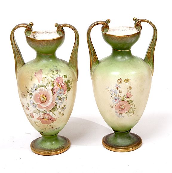 Appraisal: Pair of Ceramic Poppy Vases A pair of hand-painted ca