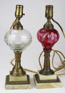 Appraisal: Two Mid Th C Oil Lamps With Brass And Marble