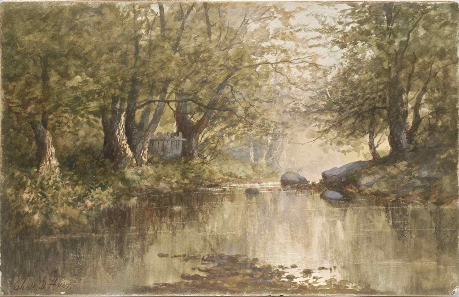 Appraisal: CHARLES DAY HUNTAmerican - River through the woods Signed lower