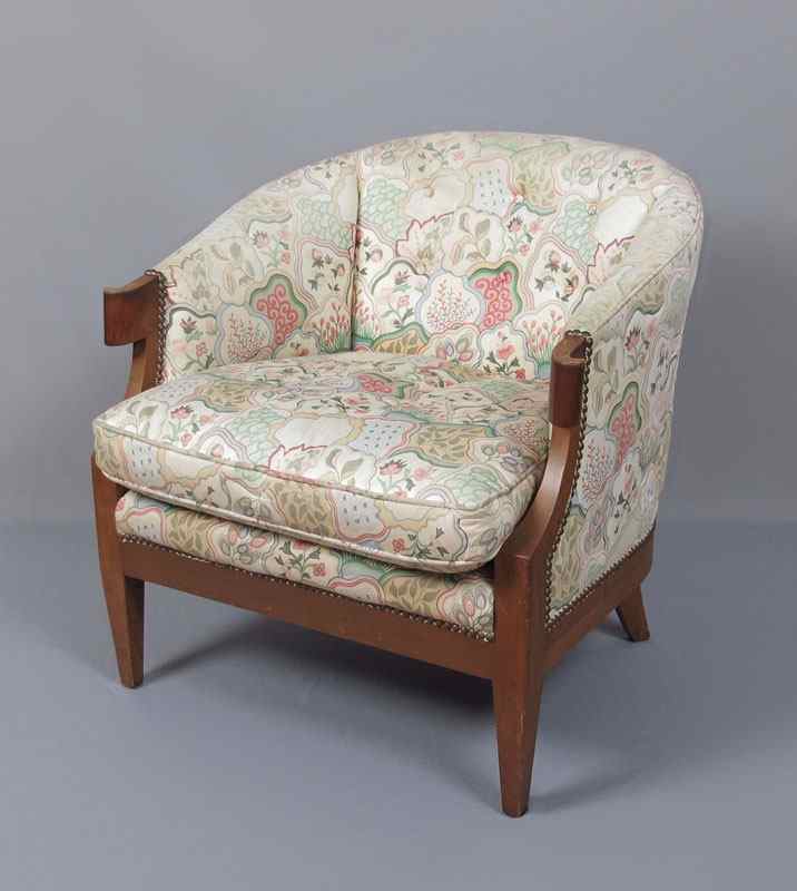 Appraisal: BAKER PARLOR CLUB CHAIR Lively upholstery with tacks '' h