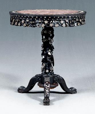 Appraisal: Chinese inlaid center table variegated rose marble inset top pierced