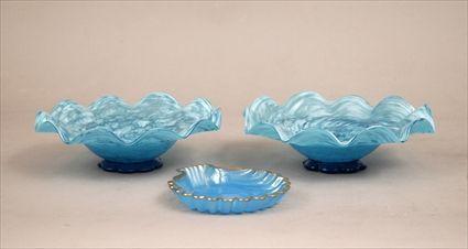 Appraisal: Continental Gilt Blue Opaline Glass Shell-Form Dish Together with a