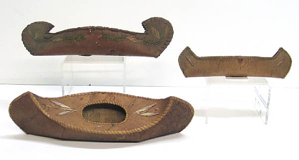 Appraisal: Three Woodlands quilled birchbark model canoes length and in