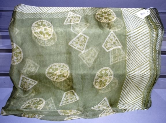 Appraisal: Giorgio Armani green white tan print silk scarf Approx size