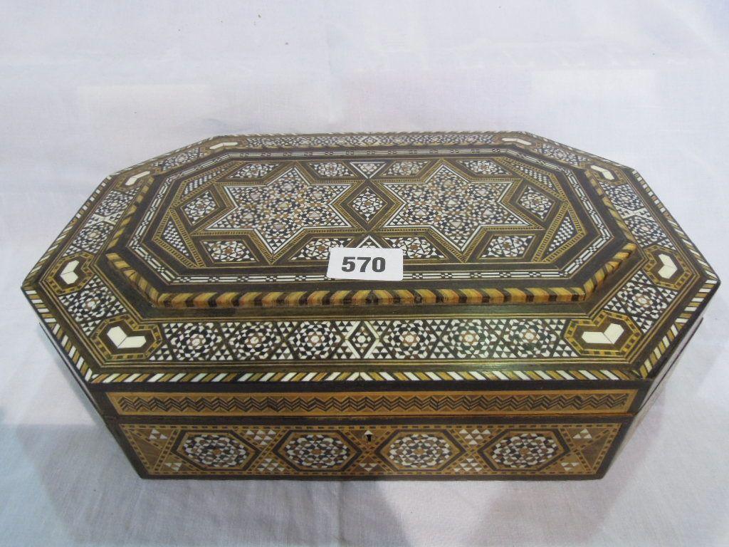 Appraisal: An Indian box with intricate mosaic inlaid mother of pearl