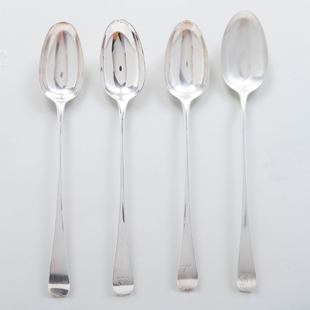 Appraisal: Group of Four George III Silver Stuffing Spoons Comprising A