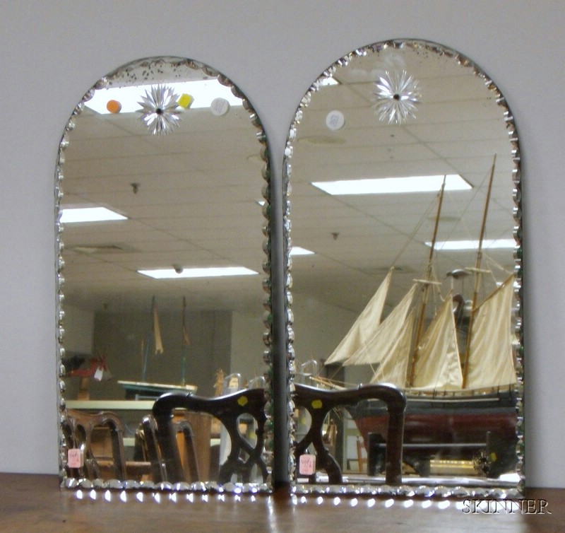 Appraisal: Pair of Venetian-style Arched-top Cut-edge Glass Mirrors lg wd in