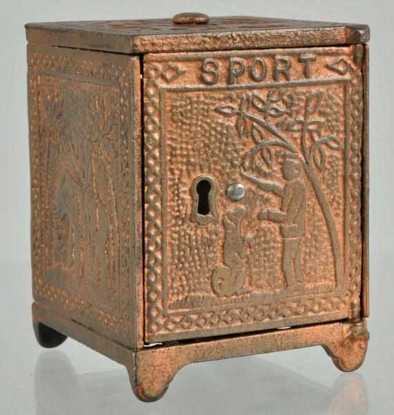 Appraisal: Cast Iron Sport Safe Still Bank Description Nice scenic images