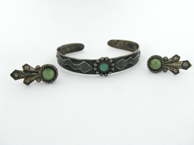 Appraisal: Mexican Silver Bracelet and Earrings