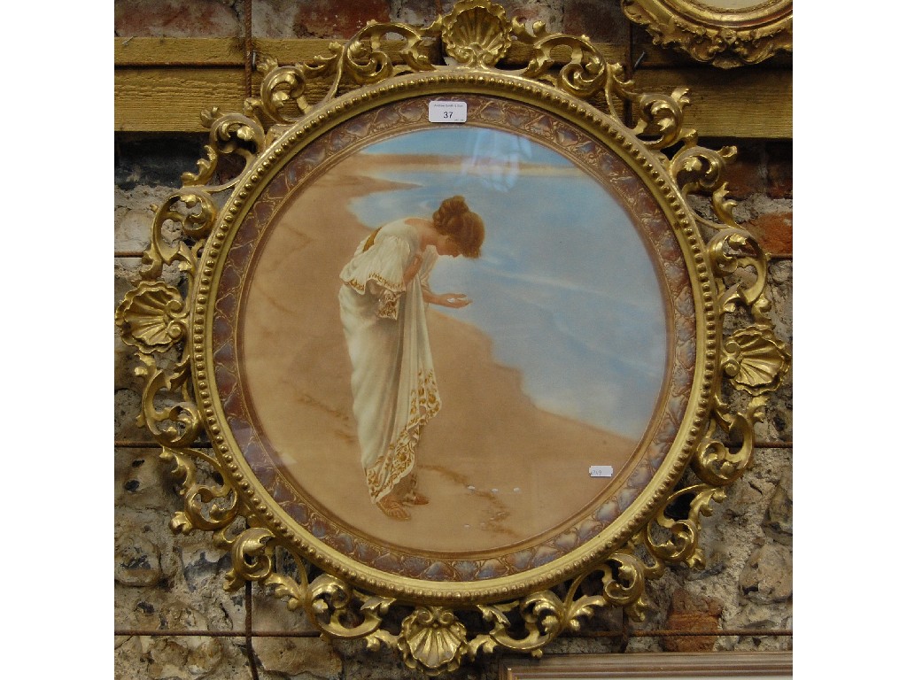 Appraisal: Figure of a classically dressed lady collecting shells on a