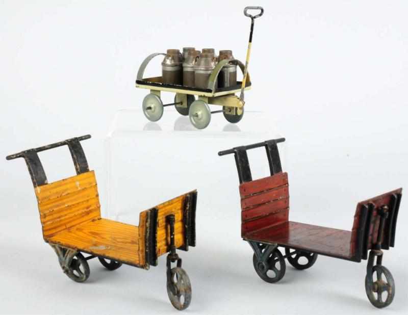 Appraisal: Lot of Hand-Painted Tin Baggage Carts German Includes one with