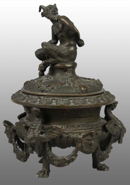 Appraisal: Bronze Tobacco Urn with Seated Satyr Description American th Century