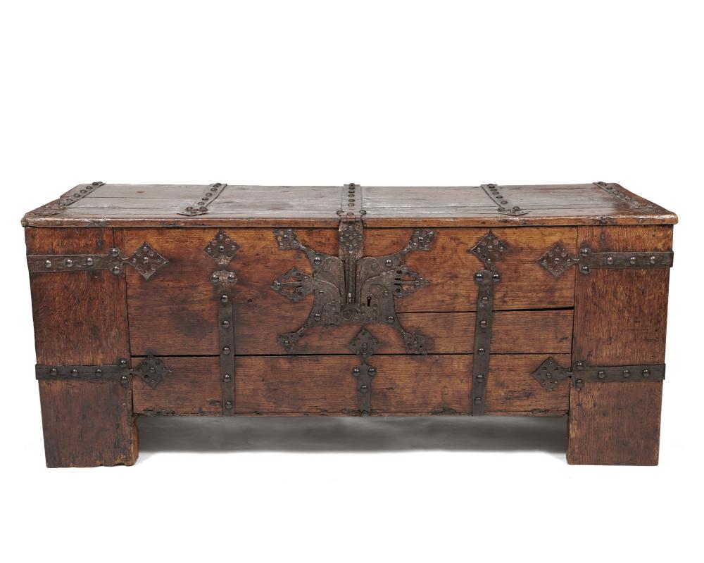 Appraisal: Early English Iron Clad Oak Coffer length in depth in