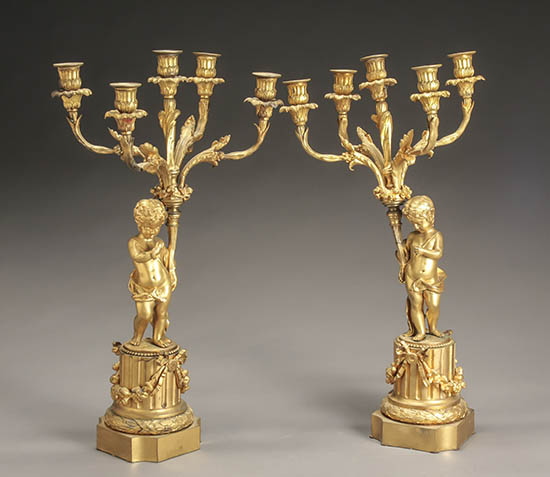 Appraisal: Pair of Louis XV Style Ormolu Five-Light Candelabra Circa Each