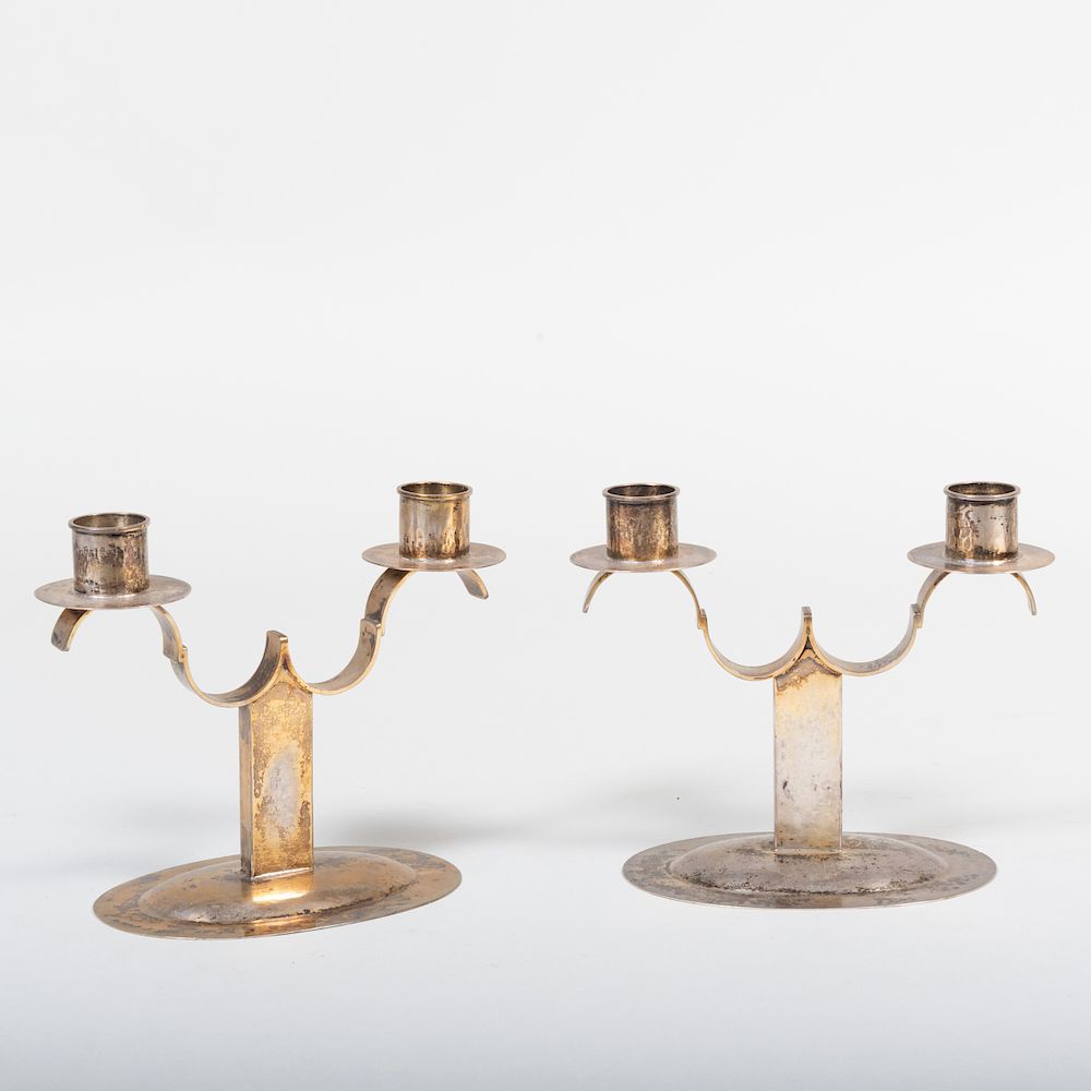 Appraisal: Pair of German Silver Two-light Candelabra Marked ' ' mark