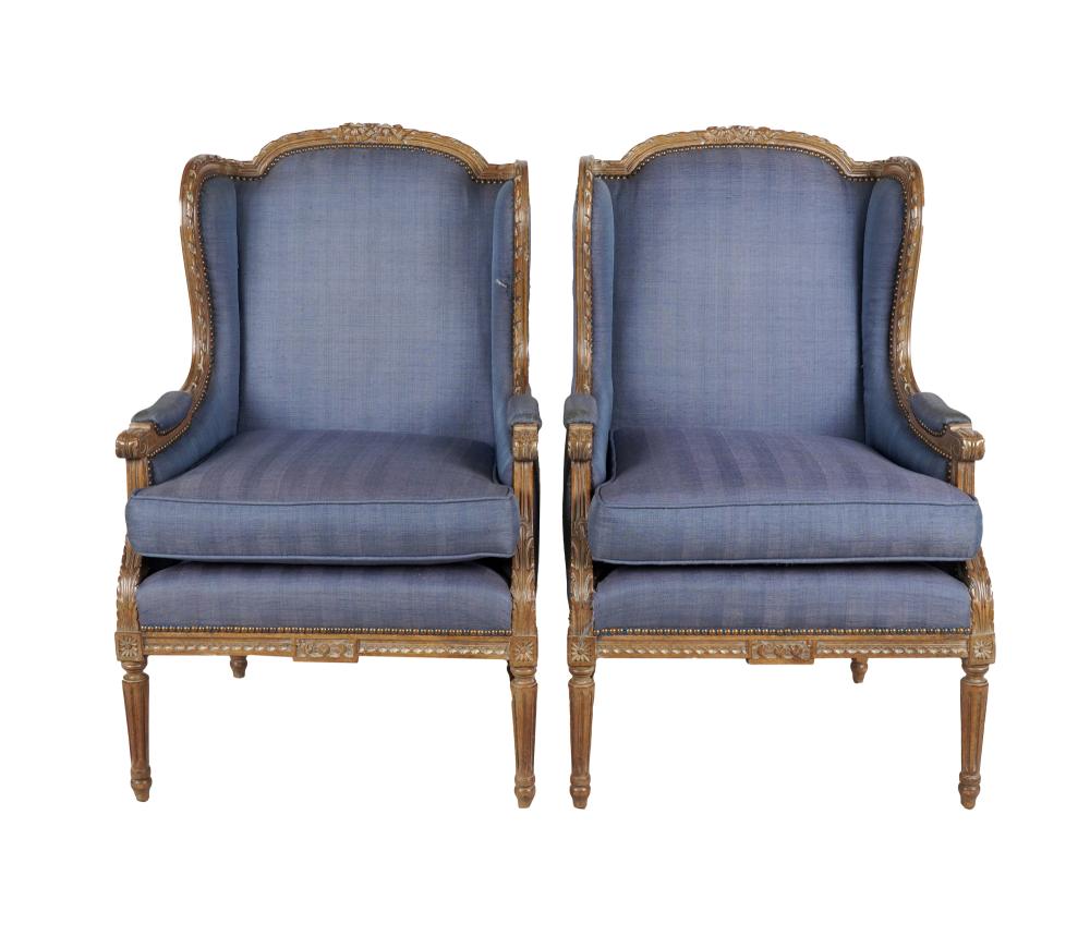 Appraisal: PAIR OF LOUIS XVI-STYLE BERGERES A L'OREILLES th century covered