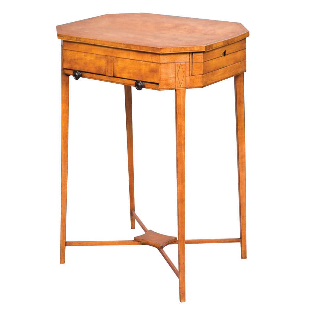 Appraisal: George III Satinwood Sewing Table Circa The canted rectangular top