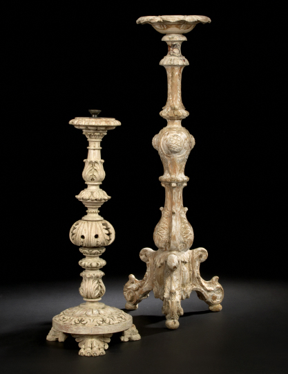 Appraisal: Tall and Elaborately Carved Italian Deal Pricket Candlestick second quarter