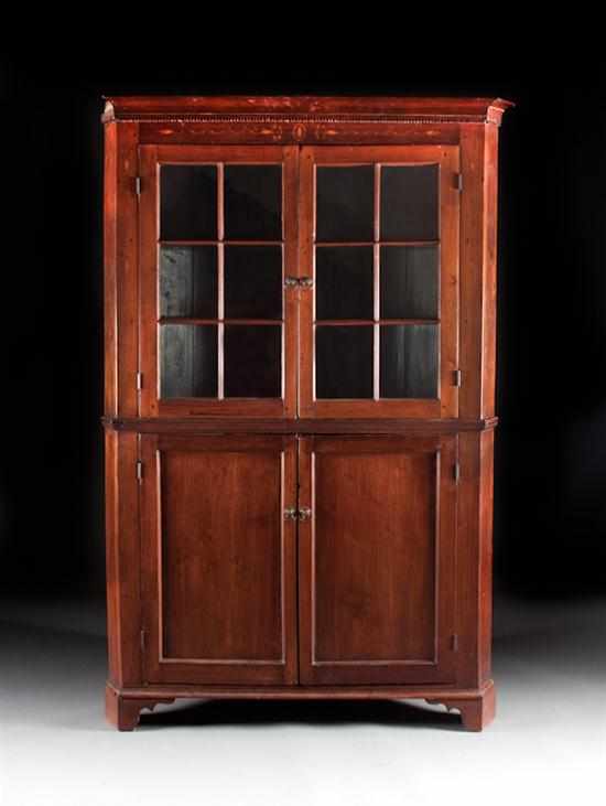 Appraisal: Federal inlaid walnut glazed panel door cupboard Chester County PA