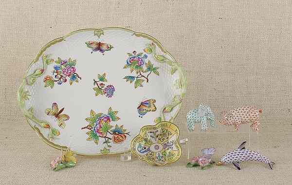 Appraisal: Seven pieces of Herend porcelain to include a tray five