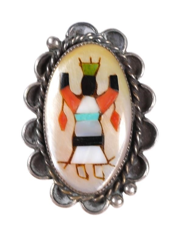 Appraisal: Sterling silver ring with Native American kachina or corn maiden