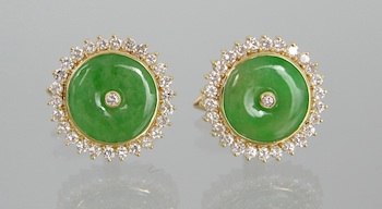 Appraisal: A Pair of k Diamond and Jadeite Cufflinks k yellow