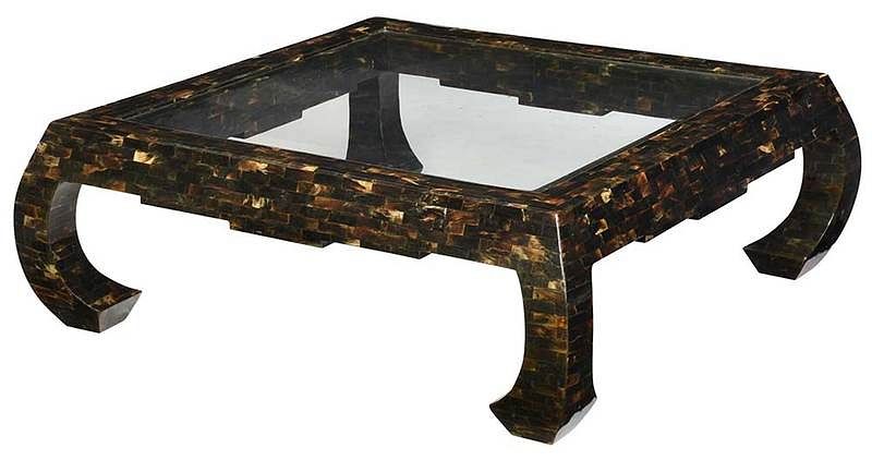 Appraisal: Modern Horn Veneered and Glass Top Coffee Table attributed to