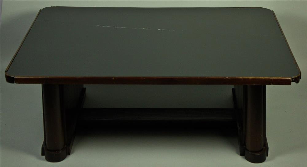 Appraisal: ART DECO WALNUT AND EBONIZED GLASS COFFEE TABLE AND TWO