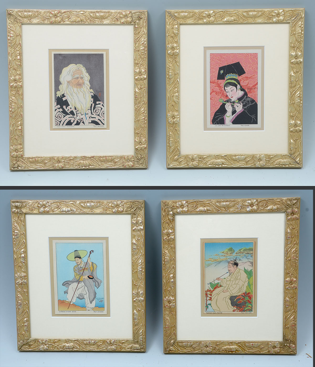 Appraisal: FOUR PAUL JACOULET JAPANESE WOODBLOCK PRINTS ''Le Bonze Errant Coree''