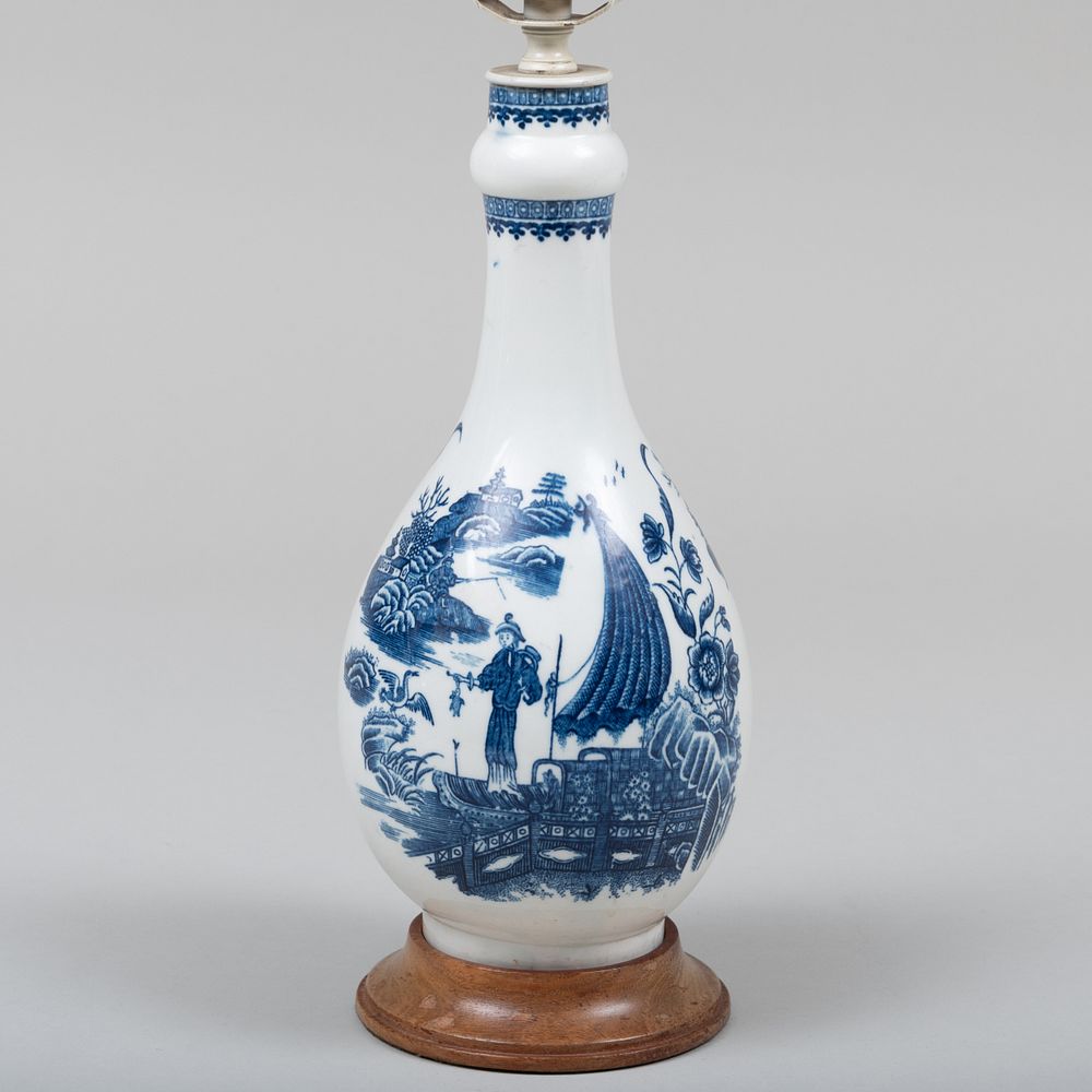 Appraisal: Blue and White Porcelain Bottle Vase Probably Bow Mounted as