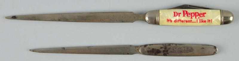 Appraisal: Lot of Dr Pepper Letter Openers Pocket Knives Description Both