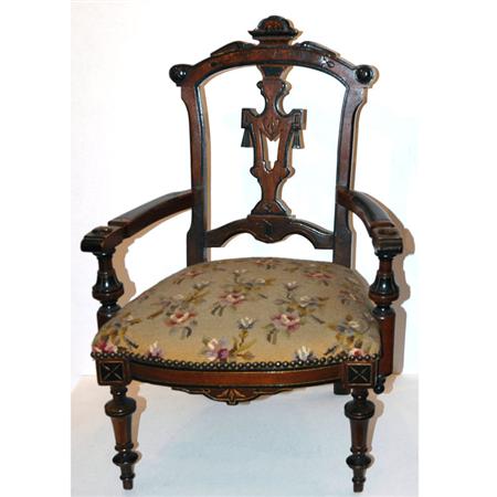 Appraisal: Eastlake Style Mahogany Walnut and Part Ebonized Child's Armchair Estimate