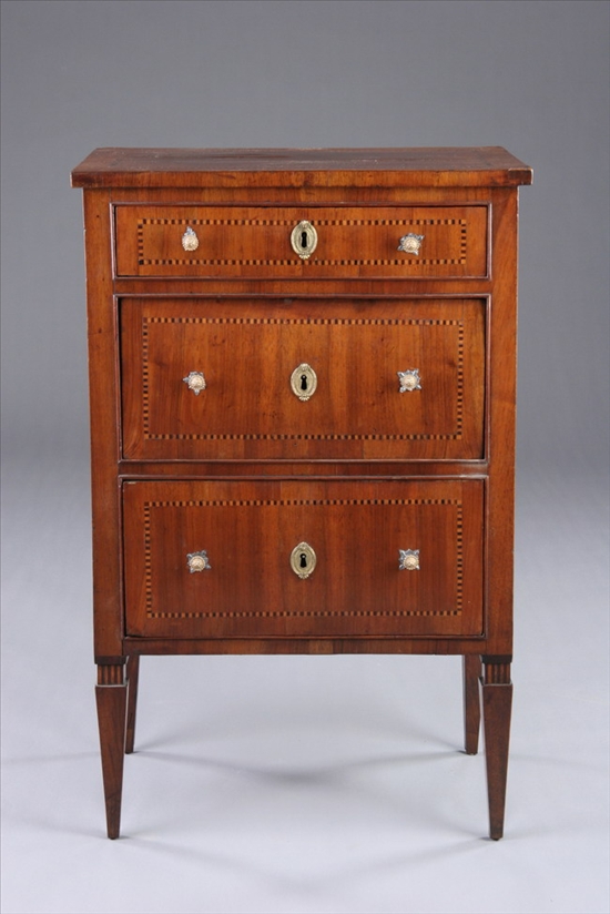 Appraisal: ITALIAN NEOCLASSICAL INLAID THREE-DRAWER CHEST th century Circa - Rectangular